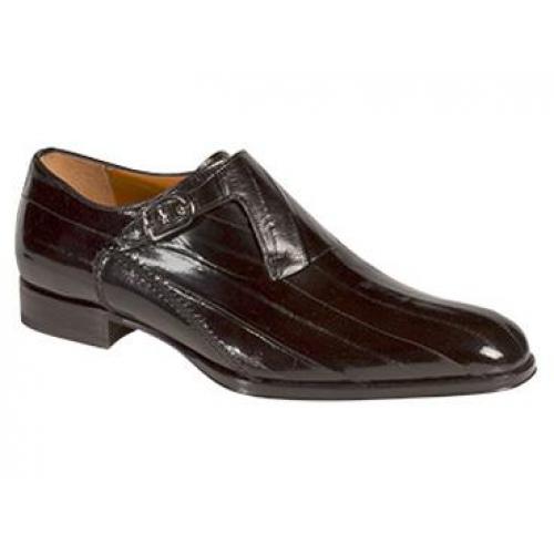 Mezlan "Orleans" Black Genuine Eel Skin With Shine-Calf Monkstrap Shoes 4015-AN